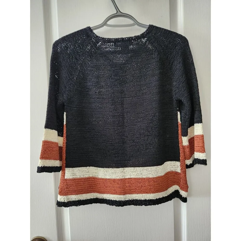WD-NY Womens Knit Cardigan 3/4 Sleeve Single Button Closure Cotton Blend Black S